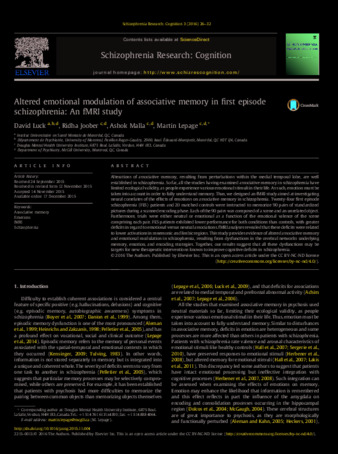 Altered emotional modulation of associative memory in first episode schizophrenia: An fMRI study thumbnail