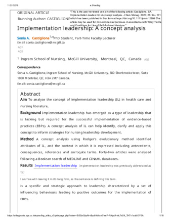 Implementation leadership: A concept analysis thumbnail