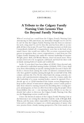 A Tribute to the Calgary Family Nursing Unit: Lessons That Go Beyond Family Nursing thumbnail