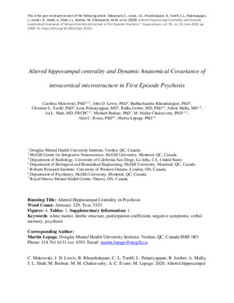 Altered hippocampal centrality and dynamic anatomical covariance of intracortical microstructure in first episode psychosis thumbnail