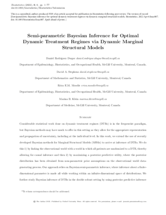 Semiparametric Bayesian inference for optimal dynamic treatment regimes via dynamic marginal structural models thumbnail