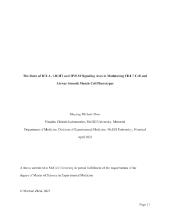 The Role of BTLA, LIGHT and HVEM Signaling Axes in Modulating CD4 T Cell and ASM Cell Phenotypes thumbnail