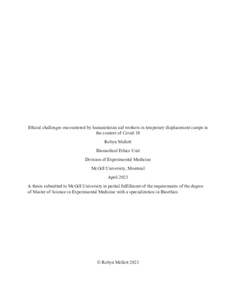 Ethical challenges encountered by humanitarian aid workers in temporary displacement camps in the context of COVID-19 thumbnail