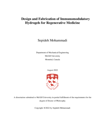 Design and fabrication of immunomodulatory hydrogels for regenerative medicine thumbnail