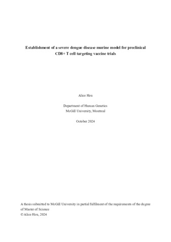 Establishment of a severe dengue disease murine model for preclinical CD8+ T cell targeting vaccine trials thumbnail