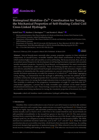 Bio-inspired histidine-Zn2+ coordination for tuning the mechanical properties of self-healing coiled coil-crosslinked hydrogels thumbnail