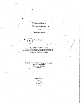 The epidemiology of activity limitation in a population sample / thumbnail