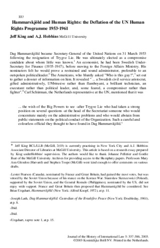 Hammarskjöld and Human Rights: the Deflation of the UN Human Rights Programme 1953·1961 thumbnail