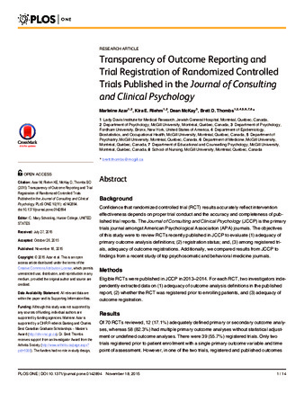 Transparency of Outcome Reporting and Trial Registration of Randomized Controlled Trials Published in the Journal of Consulting and Clinical Psychology thumbnail