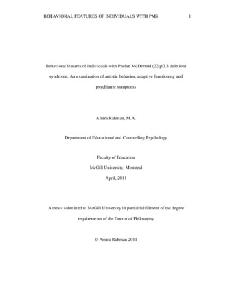 Behavioral features of individuals with Phelan McDermid (22q13.3 deletion) syndrome: an examination of autistic behavior, adaptive functioning, and psychiatric symptoms thumbnail