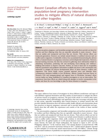 Recent Canadian efforts to develop population-level pregnancy intervention studies to mitigate effects of natural disasters and other tragedies thumbnail