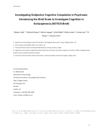 Investigating subjective cognitive complaints in psychosis: Introducing the brief scale to Investigate cognition in schizophrenia (SSTICS-Brief) thumbnail