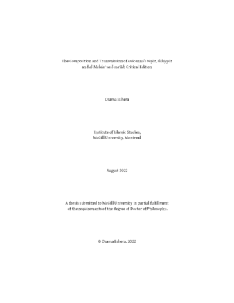The Composition and Transmission of Avicenna's Najāt,  Ilāhiyyāt and al-Mabdaʾ wa-l-maʿād: Critical Edition thumbnail