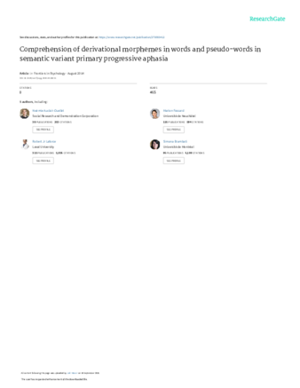 Comprehension of derivational morphemes in words and pseudo-words in semantic variant primary progressive aphasia thumbnail