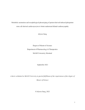 Metabolic maturation and morphological phenotyping of patient-derived induced pluripotent stem cell-derived cardiomyocytes to better understand dilated cardiomyopathy thumbnail