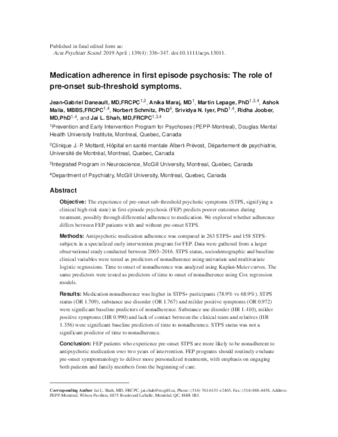 Medication adherence in first episode psychosis: the role of pre-onset subthreshold symptoms thumbnail