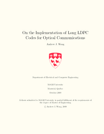 On the implementation of long LDPC codes for optical communications thumbnail