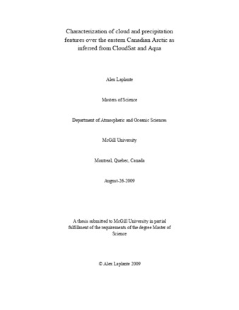 Characterization of cloud and precipitation features over the eastern Canadian Artic as inferred from CloudSat and Aqua thumbnail