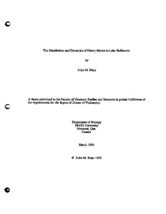 The Distribution and Dynamics of Heavy Metals in Lake Sediments thumbnail