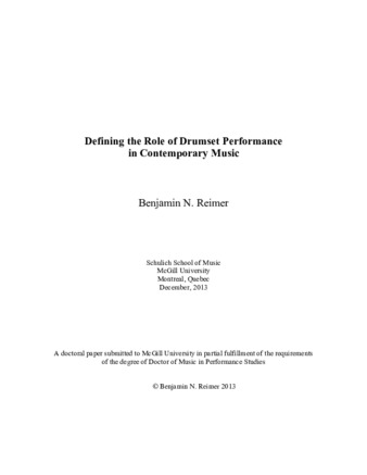 Defining the Role of Drumset Performance in Contemporary Music thumbnail