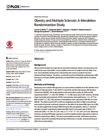 Obesity and Multiple Sclerosis: A Mendelian Randomization Study thumbnail