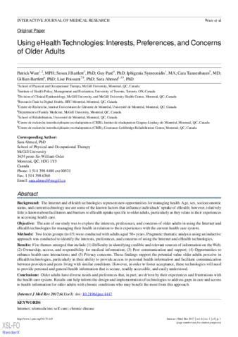 Using eHealth Technologies: Interests, Preferences, and Concerns of Older Adults thumbnail