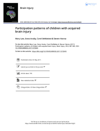 Participation patterns of children with acquired brain injury thumbnail