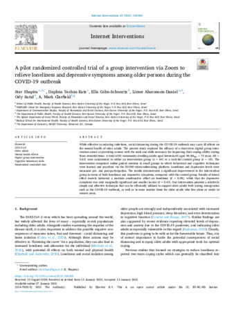 A pilot randomized controlled trial of a group intervention via Zoom to relieve loneliness and depressive symptoms among older persons during the COVID-19 outbreak thumbnail