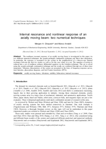Internal resonance and nonlinear response of an axially moving beam: two numerical techniques thumbnail