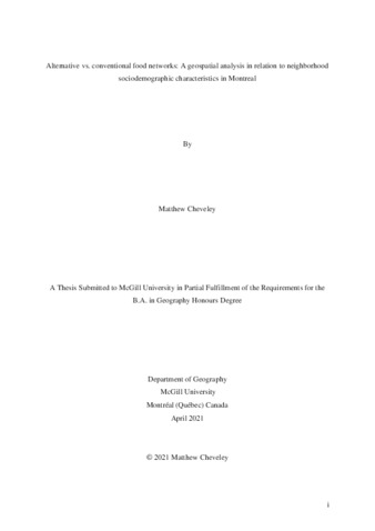 Alternative vs. conventional food networks: A geospatial analysis in relation to neighborhood sociodemographic characteristics in Montreal thumbnail