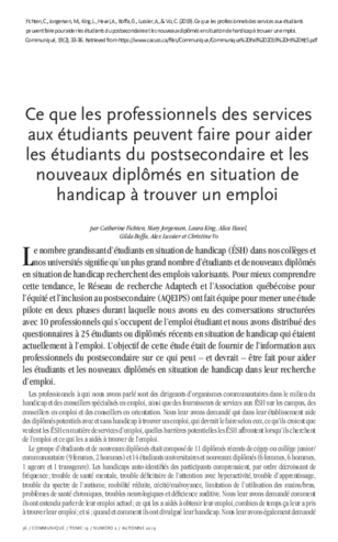 Ce que les professionnels des services aux étudiants peuvent faire pour aider les étudiants du postsecondaire et les nouveaux diplômés en situation de handicap à trouver un emploi thumbnail