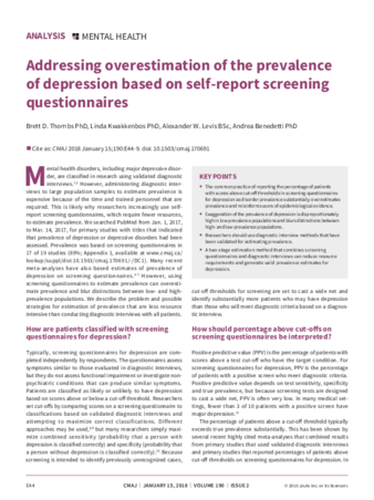 Addressing overestimation of the prevalence of depression based on self-report screening questionnaires thumbnail