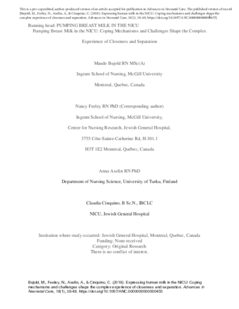 Expressing Human Milk in the NICU Coping Mechanisms and Challenges Shape the Complex Experience of Closeness and Separation thumbnail