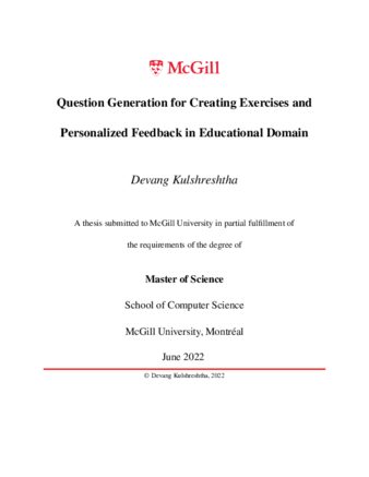 Question generation for creating exercises and personalized feedback in educational domain thumbnail