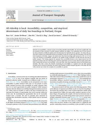 All ridership is local: Accessibility, competition, and stop-level determinants of daily bus boardings in Portland, Oregon thumbnail