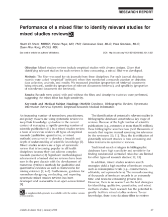 Performance of a mixed filter to identify relevant studies for mixed studies reviews thumbnail