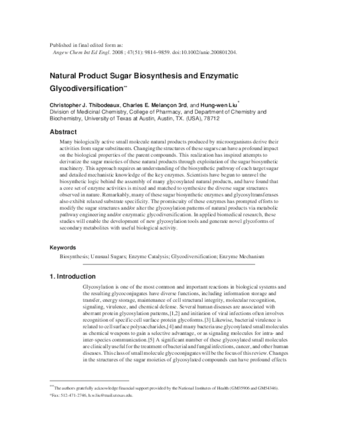 Natural Product Sugar Biosynthesis and Enzymatic Glycodiversification thumbnail