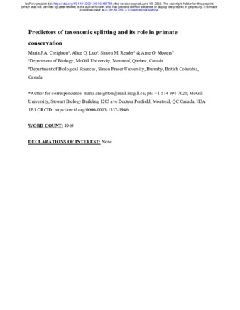 Predictors of taxonomic splitting and its role in primate conservation thumbnail