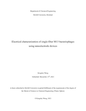 Electrical characterization of single-fiber M13 bacteriophages using nanoelectrode devices thumbnail