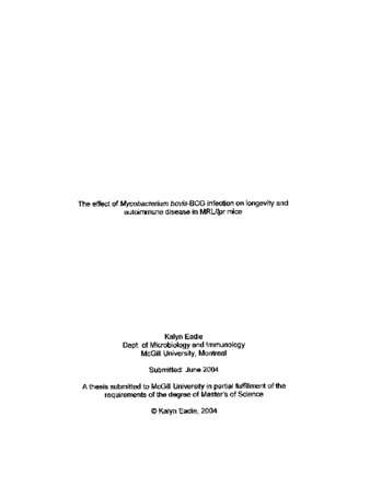 The effect of Mycobacterium bovis-BCG infection on longevity and autoimmune disease in MRL//pr mice / thumbnail