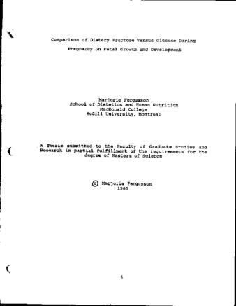 Comparison of dietary fructose versus glucose during pregnancy on fetal growth and development thumbnail