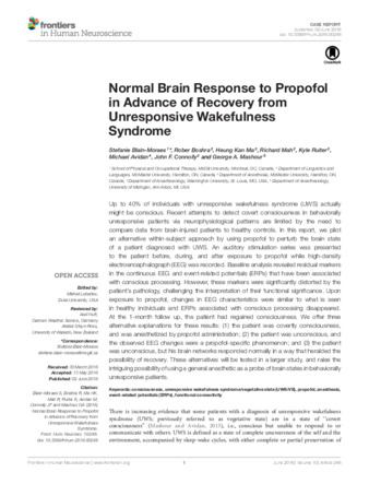 Normal Brain Response to Propofol in Advance of Recovery from Unresponsive Wakefulness Syndrome thumbnail