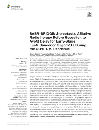 SABR-BRIDGE: Stereotactic ABlative Radiotherapy Before Resection to AvoId Delay for Early-Stage LunG Cancer or OligomEts During the COVID-19 Pandemic thumbnail