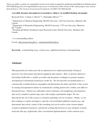 Accessible dynamic micropatterns in monolayer cultures via modified desktop xurography thumbnail
