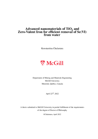 Advanced nanomaterials of TiO2 and Zero-Valent Iron for efficient removal of Se(VI) from water thumbnail