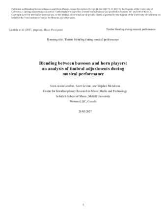 Blending Between Bassoon and Horn Players: An Analysis of Timbral Adjustments During Musical Performance thumbnail