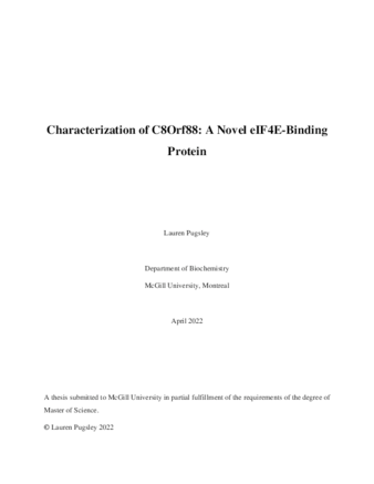 Characterization of C8Orf88: A novel eIF4E-binding protein thumbnail