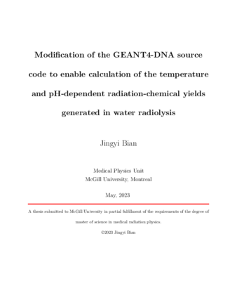 Modification of the GEANT4-DNA source code to enable calculation of the temperature and pH-dependent radiation-chemical yields generated in water radiolysis thumbnail