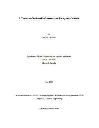 A tentative national infrastructure policy for Canada thumbnail