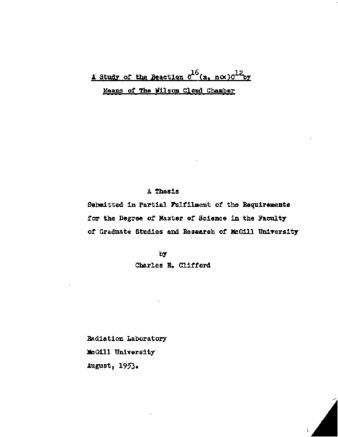 A study of the reaction O¹⁶ (n, n[alpha]) C¹² by means of the Wilson cloud chamber thumbnail